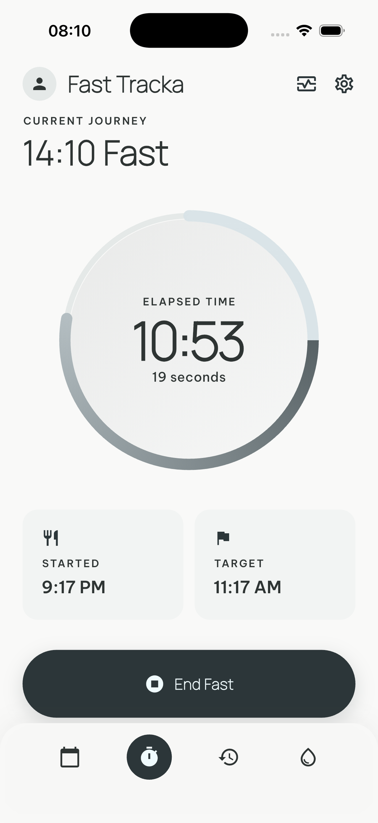 Fast Tracka app timer screen